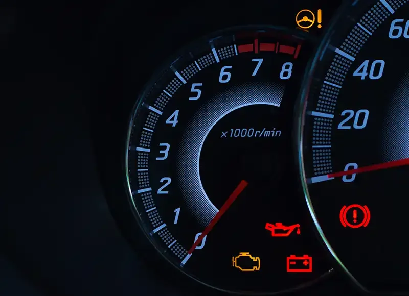 dashboard with multiple warning lights on
