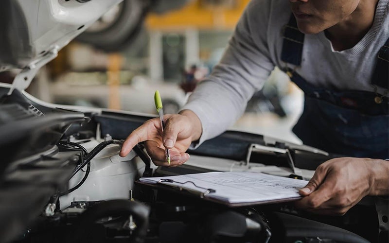 Engine being inspected